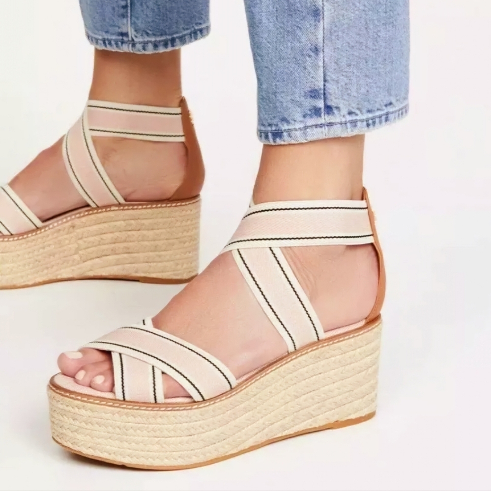 Tory Burch Frieda Espadrille Wedge Sandals Blush Pink Size 8M